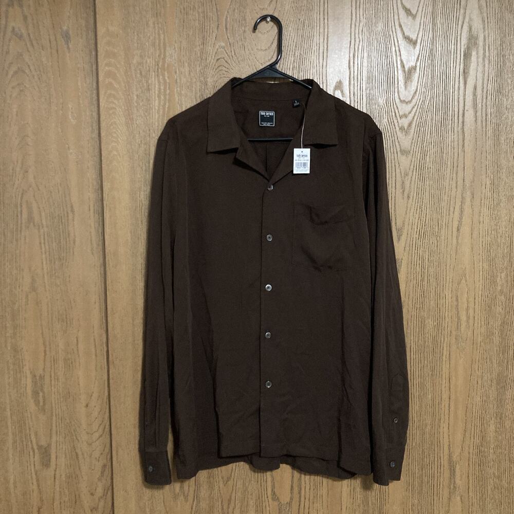 NWT $178 Todd Snyder New York Slim Fit Rayon Hollywood Shirt Size L -Coffee Bean - Picture 11 of 16